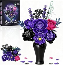 Purple Flowers bouquet Gothic Rose Bouquet, Compatible with Lego Flowers Gift fo