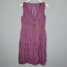 M&S AUTOGRAPH EXCLUSIVE DRESS 12 BERRY BEADED PARTY MIDI FRAY CROSS DARK IV16