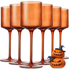 Halloween Decorations Maple Colored Square Wine Glasses Set of 6, Elegant Rib...