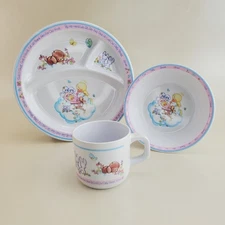 Vintage Precious Moments 1987 Enesco Melamine Toddler Plate Cup & Bowl Set
