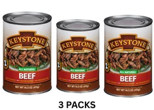 Keystone Meats All Natural Beef 3 Cans | Fully Cooked 14.5 oz Canned Meat Bulk