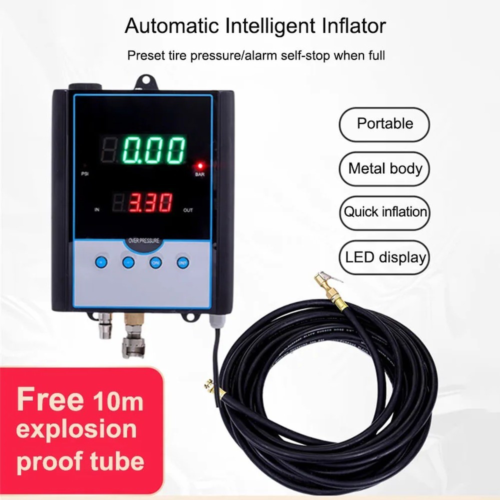 Wall-Mounted Digital Tire Inflator with LED Display Automatic Pressure Gauge