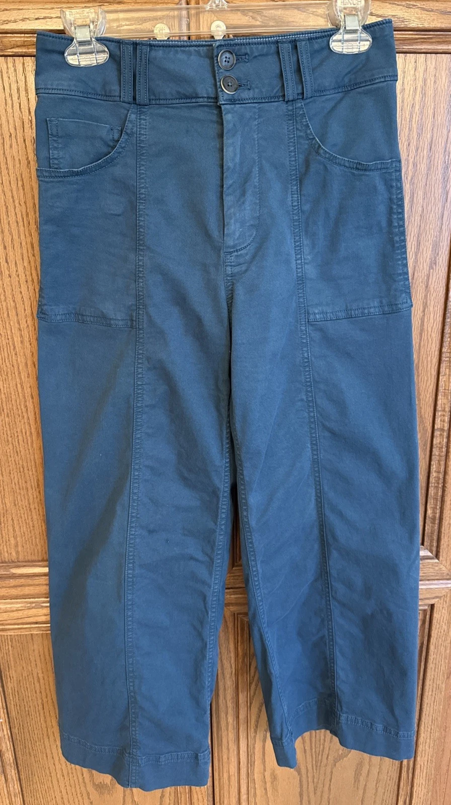 Pilcro Anthropologie Sz. 26P Teal High Rise Front Seam Wide Leg Crop Pants