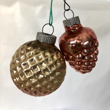 2 Shiny Brite Vintage Glass Christmas Ornaments Bumpy Ombre Pink Grape