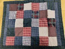 Patchwork Quilted Standard Pillow Sham Farm Country Plaids 20 x 26 red blue grn