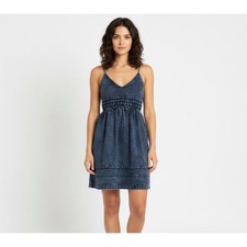 BIBI Denim Smocked Waist Spaghetti Strap Mini Dress Blue Size L