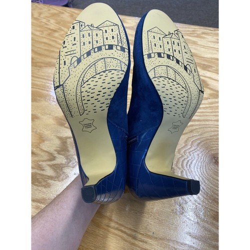 Vice Camuto Boots Women's 12 N Blue Suede Side Zip Cone Heel Fashion Bootie S66 - Picture 5 of 6