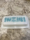 Vintage Pyrex Amish Butterprint Turquoise Butter Dish White Milk Glass 2 Pc