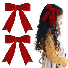 2PCS 5" Velvet Red Hair Bows Girls Hair Clips Ponytail Holder Accessories for Wo