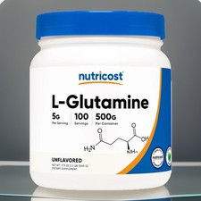 NutriCost L-Glutamine Powder 500G 1.1lb Non-GMO  Gluten Free Unflavored 10/27