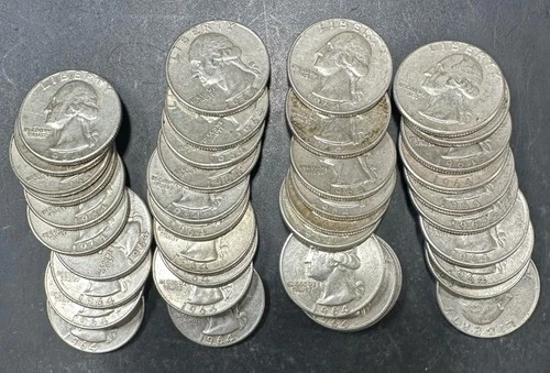 Lot of 40 Washington 90% Silver Quarter Coins Loc#J54