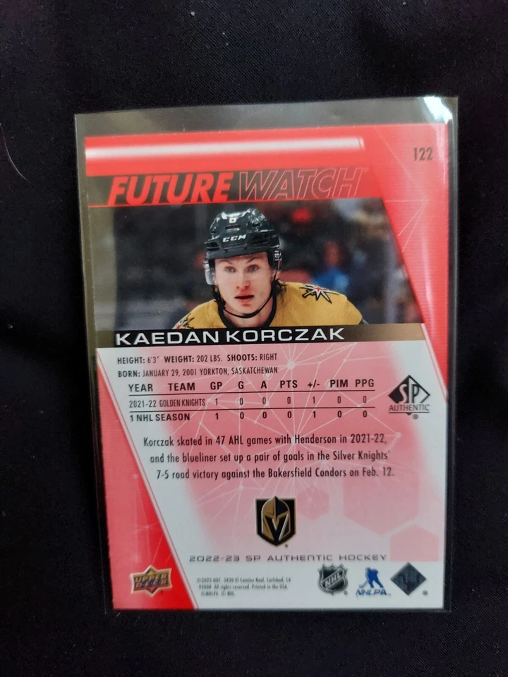 2022-23 SP Authentic Hockey Base Future Watch Limited Red Kaedan Korczak #122 - Image 2 of 2