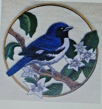 SPRING BIRD BLACK THROATED BLUE WARBLER CIRCLE Hand Towel Set Embroidered