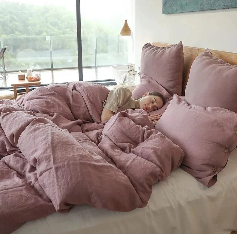 Pink sale linen comforter