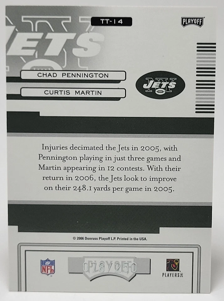 2006 Playoff Absolute Memorabilia Chad Pennington/Curtis Martin Team Tandem /250 - Image 2 of 2