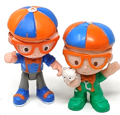 2 Blippi Small Figures Kideo 2020 w/Cat & 2019 Movable Toy Extremities Mini #J-2