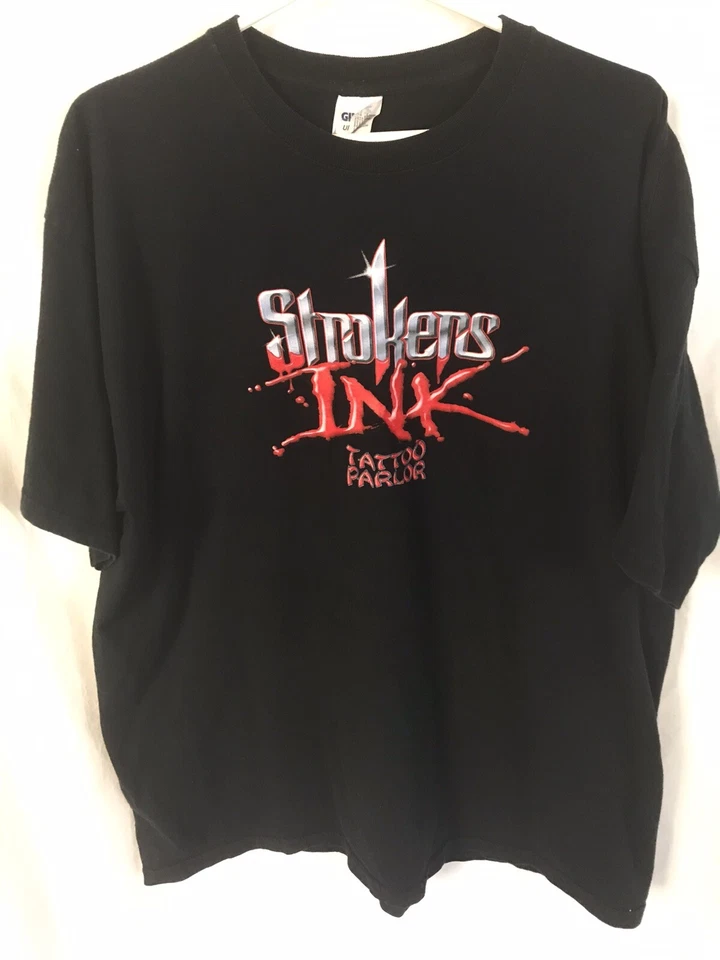 Camiseta De Colección Rick Fairless Strokers Tinta X Grande Negra Salón de Tatuajes Motociclista TX Y2K Foto 2 de 4