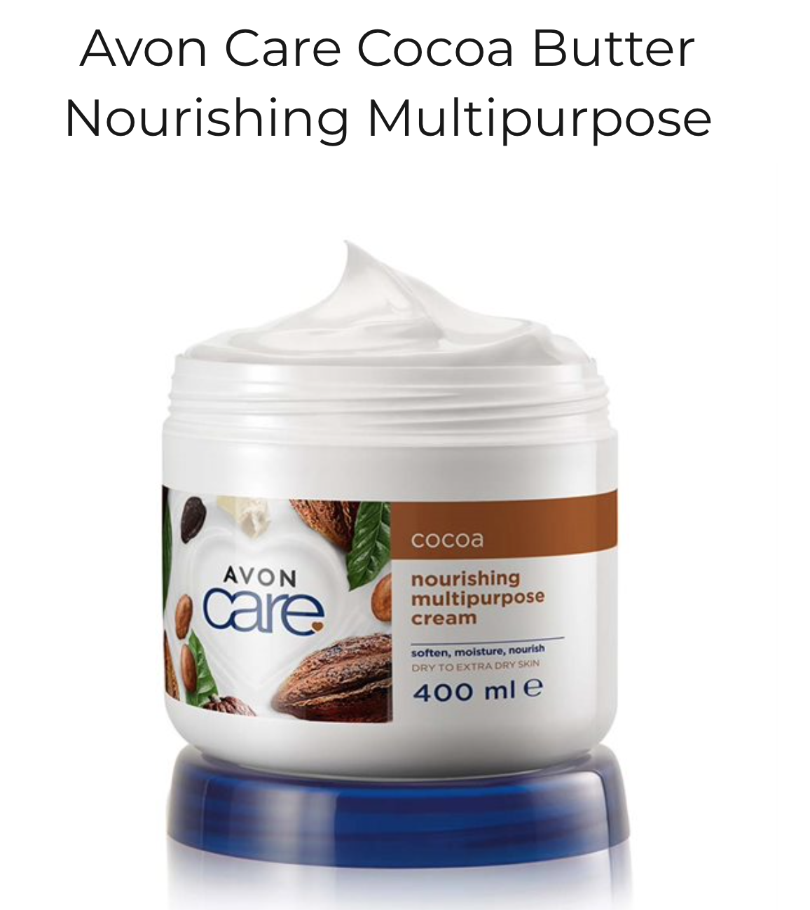 4 X Avon Care Nourishing Cocoa Butter Rich Cream Face Hand & Body 400ml