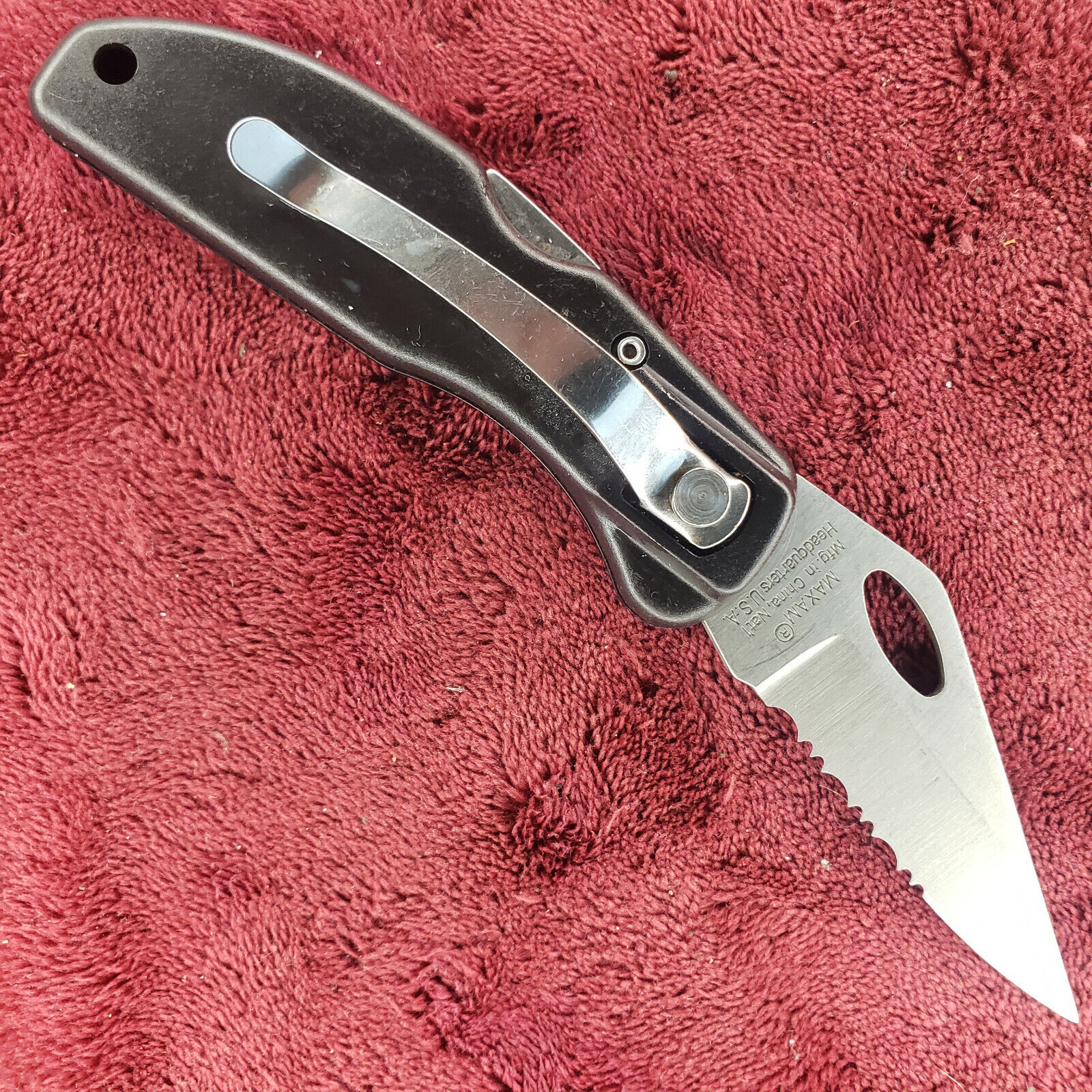 🔪 Maxam Lockback Half Serrated Blade Knife Stainless Steel Pocket Knife Folding