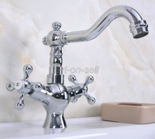 Chrome Dual Cross Handles Swivel Bathroom Sink Vessel faucet Basin Mixer Tap