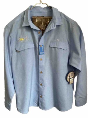 Mojo Men s New 2XL Vented Fishing Shirt UPF 30 Wrinkle Free Blue NWT Retails $70