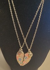 Best Friends Forever Heart Necklaces- Set Of 2 Silver Toned  Multicolored