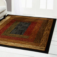 RED GREEN BEIGE TAN BORDERED MODERN GEOMETRIC AREA RUG CONTEMPORARY CARPET