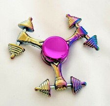 Rainbow 3 Dumbbell Metal Fidget Spinner Toy Boys Girls Kids Adults ADHD Focus