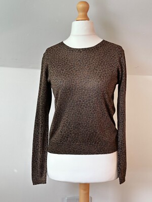 August Silk Brand Leopardenmuster Damen Pullover Gr. M Seidenmischung Goldfaden 