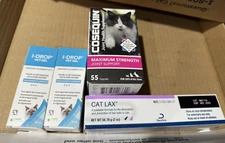 Cat Care Lot: I-Drop Vet Gel Eye Drops 10ml x2, Cosequin 55 ct, Cat Lax 2 oz