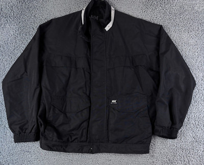 Helly Hansen Jacket Men Large Black Sailing Rain Coat Full Zip Outdoor Oversized