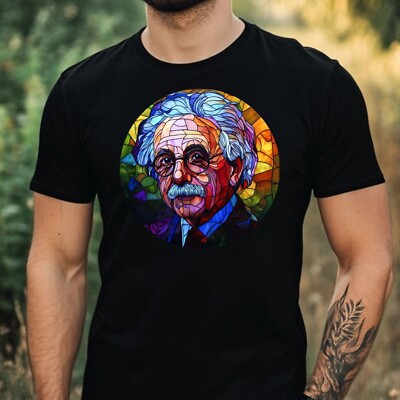 T-Shirt Herren Albert Einstein Buntglas Motiv Baumwolle Größe XS bis 5XL