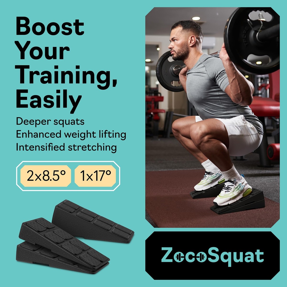Squat Wedge Block 51x15x5 Cm – Cuneo Per Squat E Yoga Con Cavità Per Tallone – Blocco Inclinato Per Esercizi Di Equilibrio E Forza Del Polpaccio (EVA Nero)