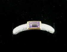 Ring Sterling Amethyst Stone Silver 925 Texture Gold Vermeil Accent Band Size 8
