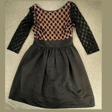 Eliza J Mesh Bodice Dress Illusion Sleeve Fit and Flare Black Lined Above knee.