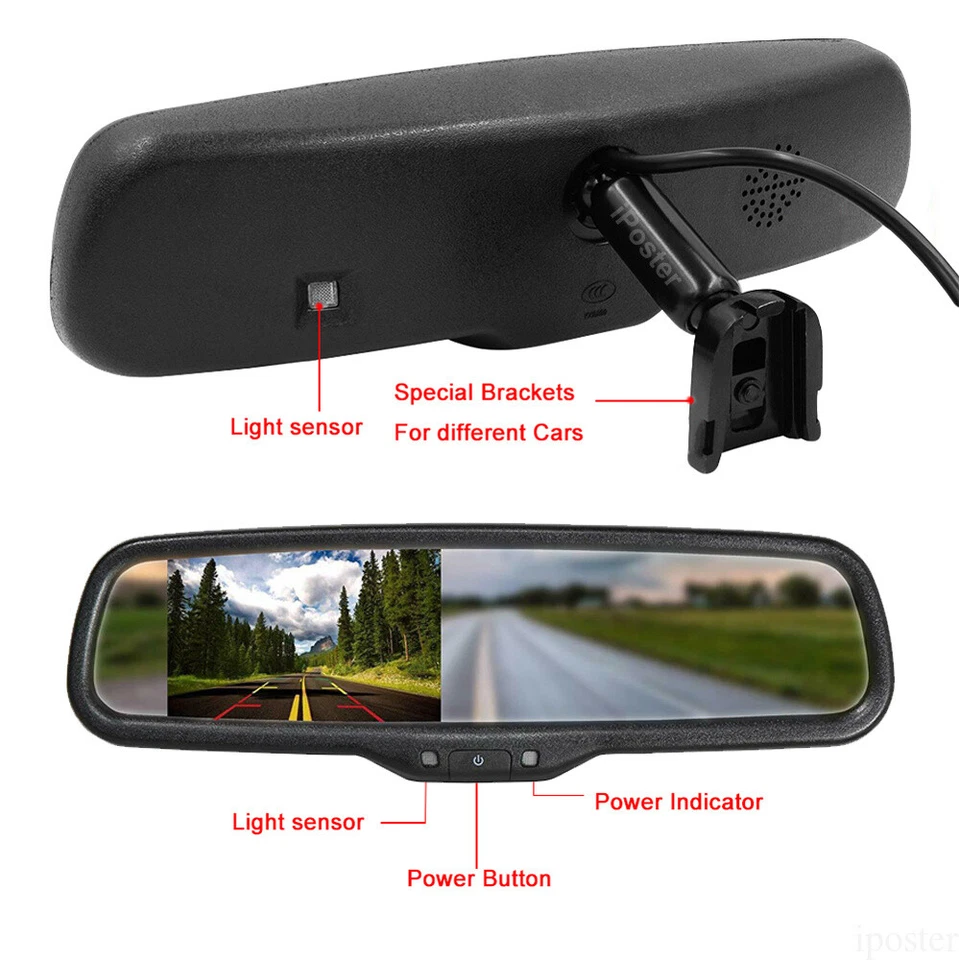 4.3" LCD Car Rear View Mirror Monitor OEM No1 Bracket For Toyota Honda Ford Jeep - Image 2 of 4