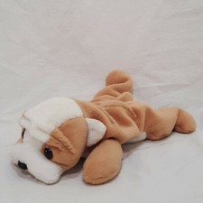 Wrinkles Bulldog 1996 Ty Beanie Babies Plush Stuffed Animal 8" Long Brown White