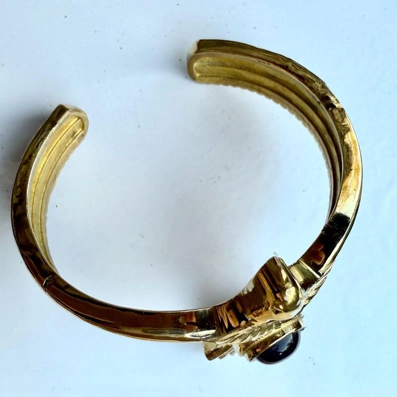 925 Silver&Gold Plated Eagle With Amethyst Gemstone Wildlife Unisex Cuff Bangle - Image 3 of 4