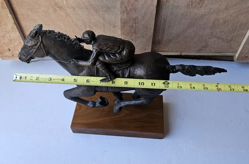 Antique Austin Sanfilippo Bronze Sculpture Race Horse Jockey Statue Wooden Base - Picture 14 of 14