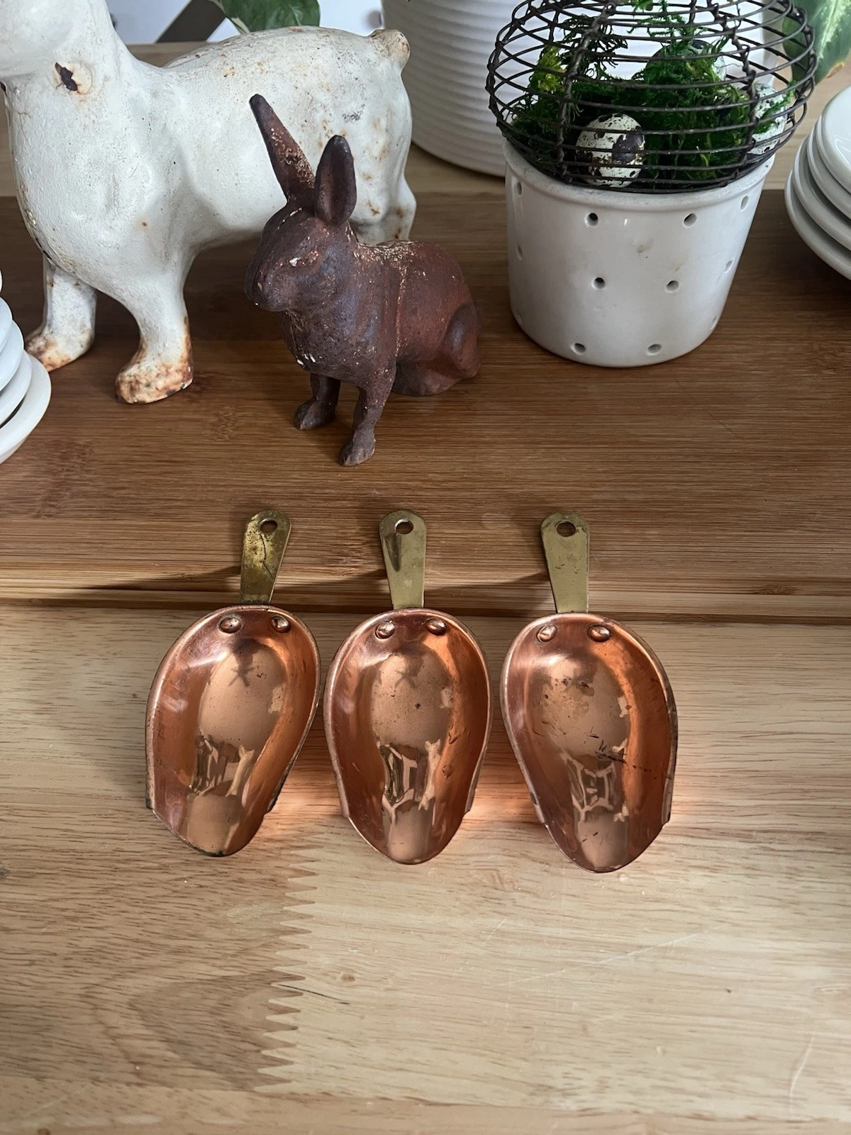 Vintage Copper Measuring Scoops/w Brass Handles 4.5”