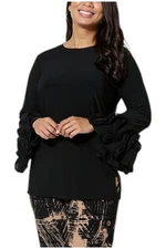 Antthony Women's Ruffled Bell Cuff Long Sleeve Top Black
