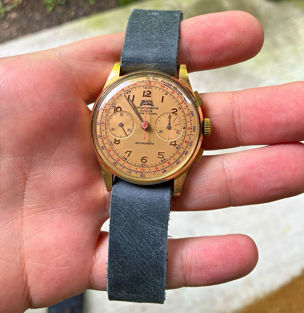 Egona Chronographe Suisse Mens Vintage Manual Chronograph 18k Solid Gold