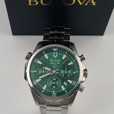 Bulova Marine Star 96B396 Green Dial Men's Chronograph Quartz Watch 43mm