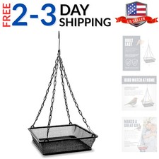 Metal Hanging Bird Feeder with Iron Mesh Seed Tray, Black Powder Coated Outdo...