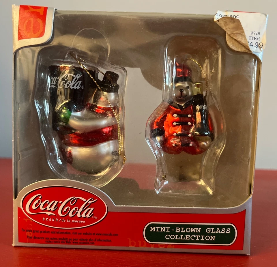 Snowman And Bear Holding Coca Cola Blown Glass-Christmas Tree Ornaments-NW - Image 3 of 4