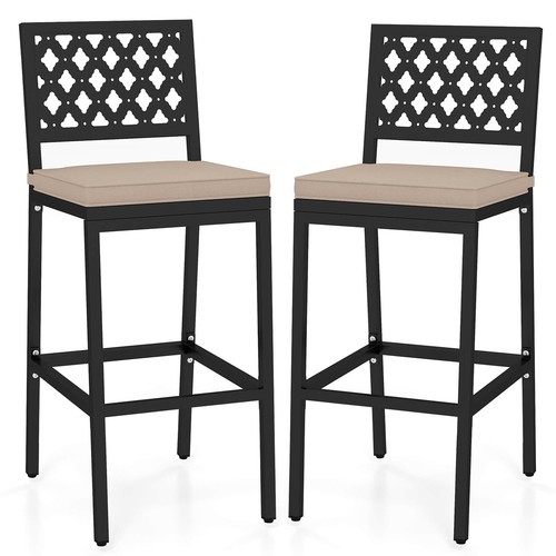 Outdoor Bar Stools Set of 2 w/Exquisite Backrests Humanized Footrests for Porch