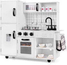 INFANS Play Kitchen for Kids, Wooden Kids Play Kitchen Playset with Realistic Li