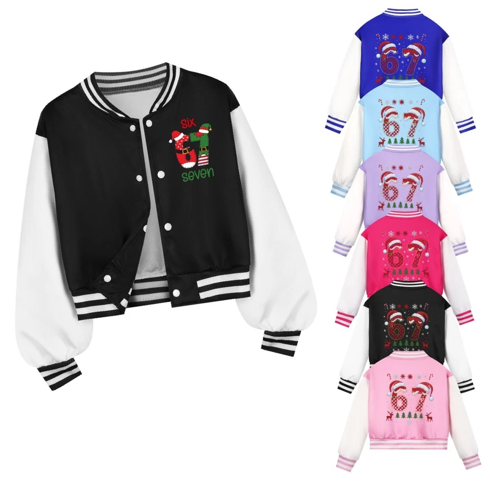 Boys Girls Six Seven Christmas Jacket Baseball Coat 67 Funny Outerwear Xmas Gift - Image 4 of 4