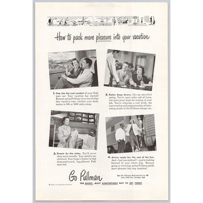 1949 Pullman Car Company Railroad Train Sleeper Cars Vintage Print Ad Go Pullman