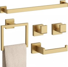 5-Pieces Matte Gold Bathroom Hardware Accessories Set 24 Inch Towel Bar Towe